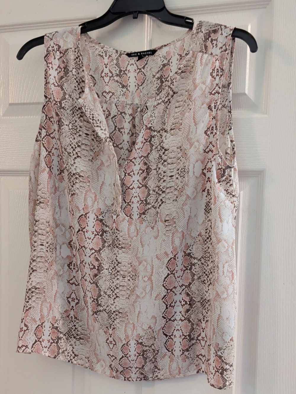 Zac & Rachel Pink and Beige Faux Snakeskin V-Neck Sleeveless Shell